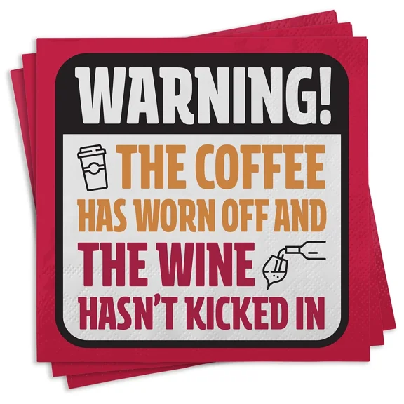 VAULT- Chris'S Stuff Cocktail Wine Paper Napkins, Set Of 25, Warning! Coffee & Wine