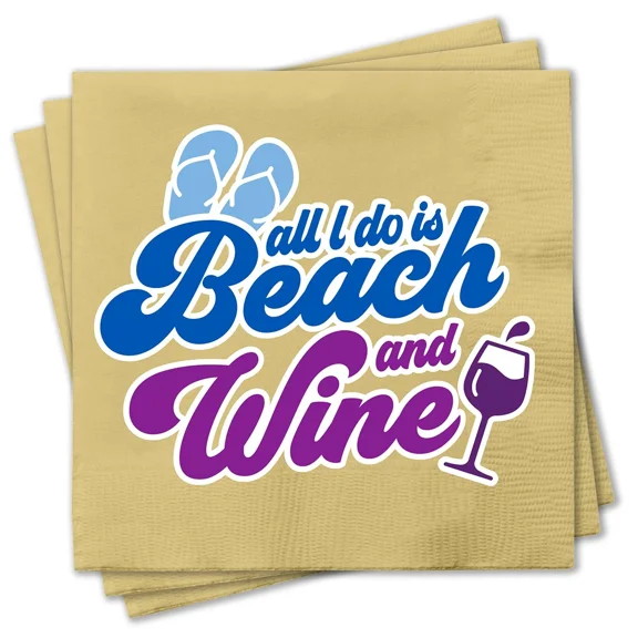 VAULT- Chris'S Stuff Wine Beverage Paper Napkins, Set Of 25, Beach And Wine