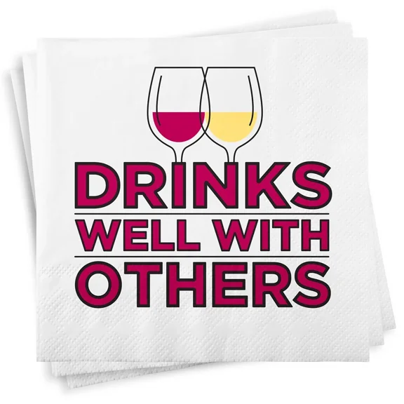 VAULT- Chris'S Stuff Wine Beverage Paper Napkins, Set Of 25, Drinks Well W Others