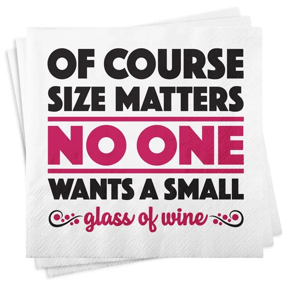 VAULT- Chris'S Stuff Wine Beverage Paper Napkins, Set Of 25, Size Matters