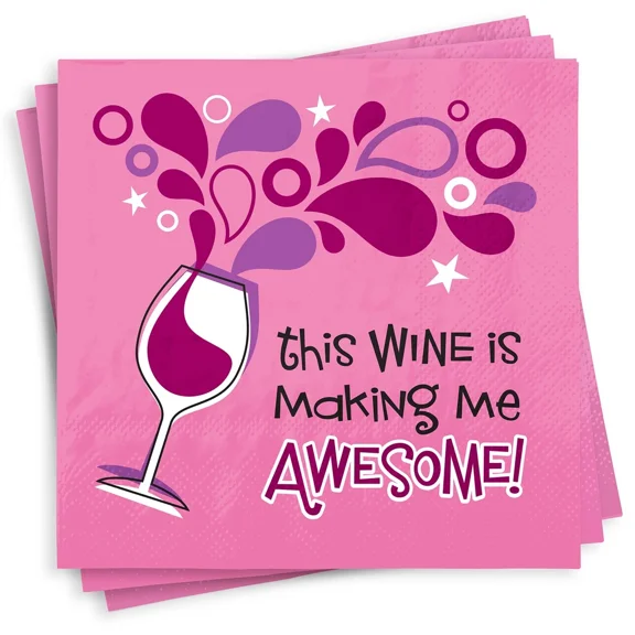 VAULT- Chris'S Stuff Wine Beverage Paper Napkins, Set Of 25, Wine Awesome