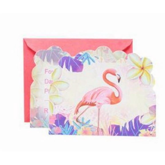 VAULT- Cute Flamingo Flower Girls Birthday Party Invitations W/ Envelopes 6 Pcs Kids