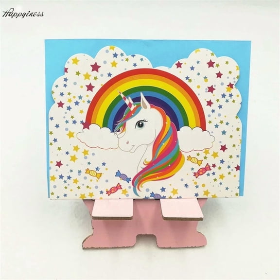 VAULT- Cute Unicorn Rainbow Girls Birthday Party Invitations W/ Envelopes 6 Pcs Kids