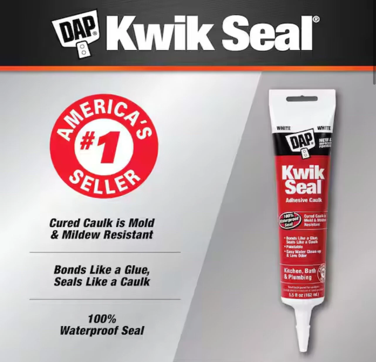 VAULT- Dap Kwik Seal 5.5 Oz. White Kitchen And Bath Adhesive Caulk Quick Seal