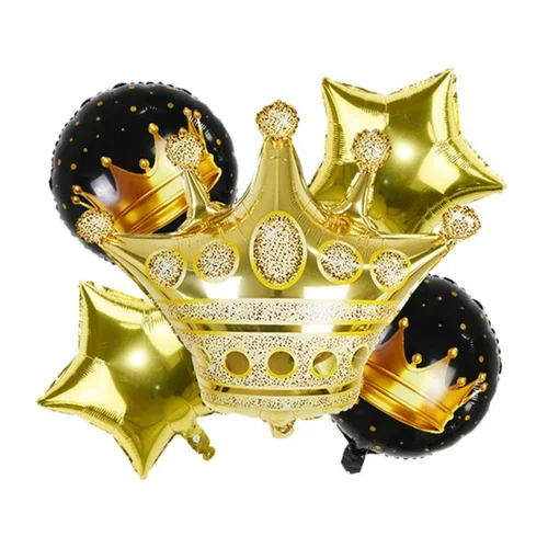 VAULT- Gold Crown And Star Balloon Set Royal Birthday Party Black Gold Balloons Party