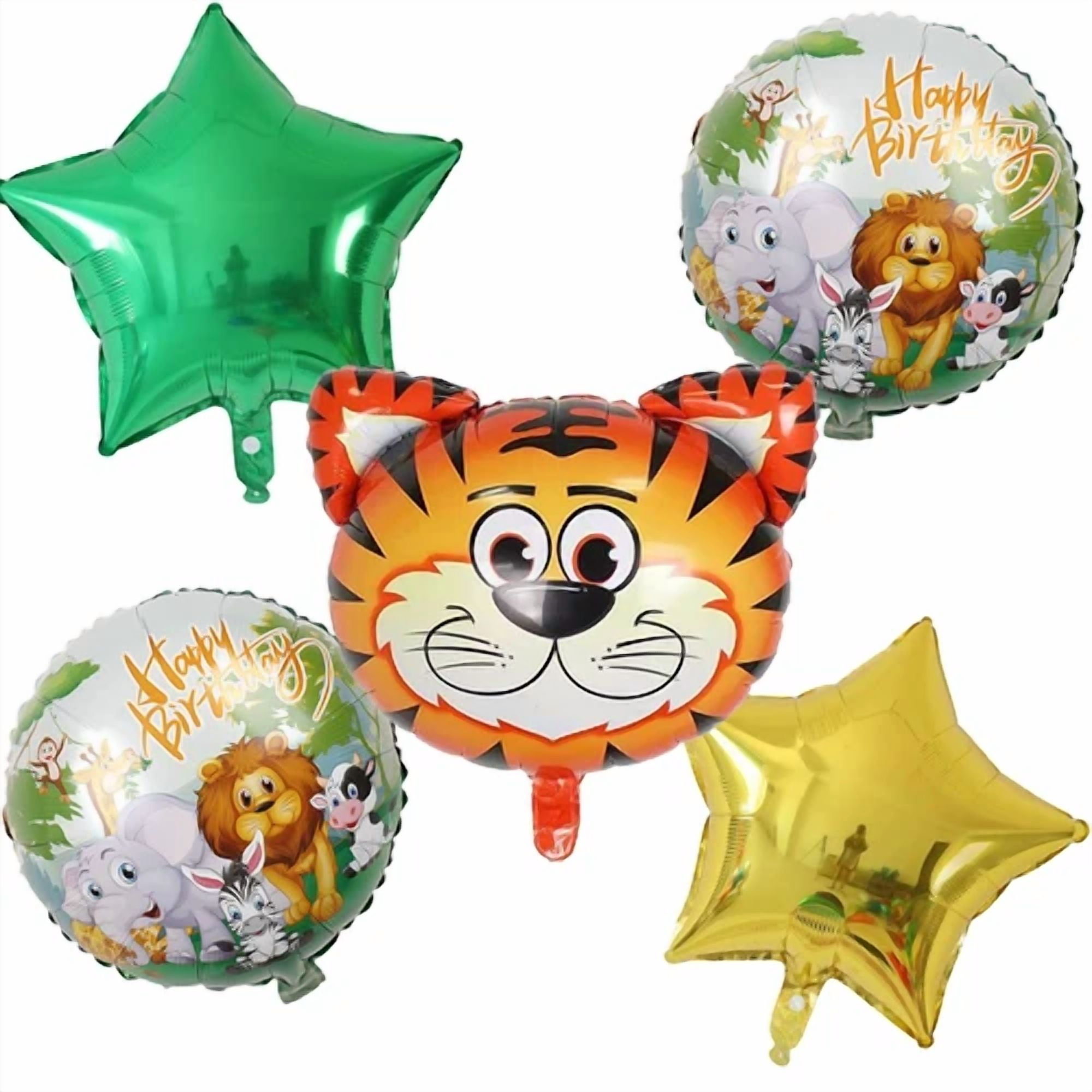 VAULT- Jungle Animals Foil Balloon Birthday Party Set Tiger Green Gold Kids Balloons