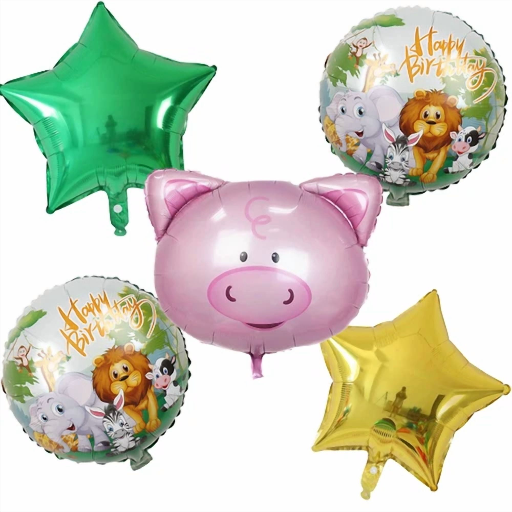 VAULT- Jungle Animals Pig Foil Balloon Party Decor Kids Birthday Green Gold Balloons