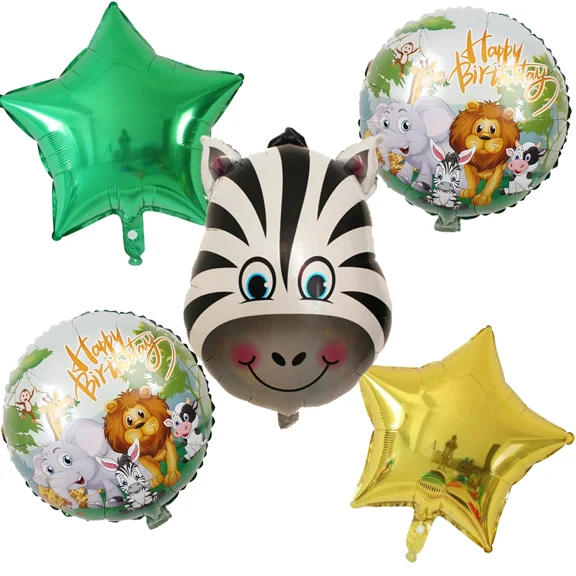 VAULT- Jungle Safari Zebra Foil Balloon Birthday Party Set Green Gold Kids Balloons