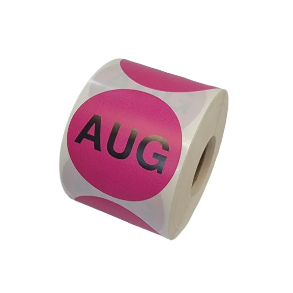 VAULT- Month - August Labels Inventory Months Adhesive Stickers 2" Round, 2 Rls 500 Ea