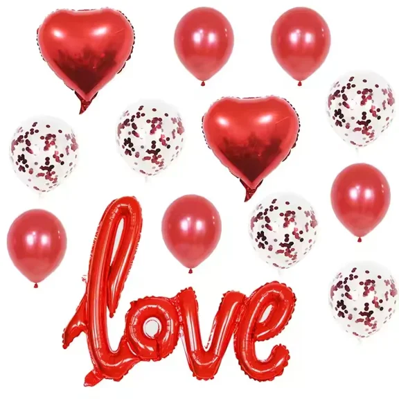 VAULT- Red Love Hearts Foil Ballons Valentine Day-I Love You Party 13 Pc 30 In