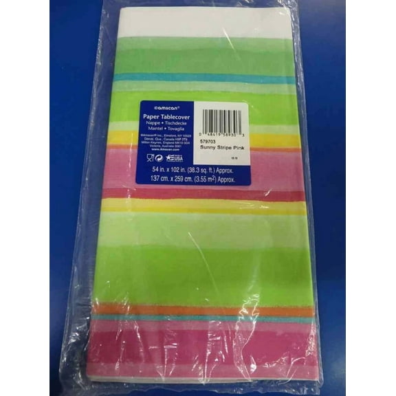 VAULT- Sunny Stripe Pink Bright Color Summer Luau Beach Party Decoration Tablecover