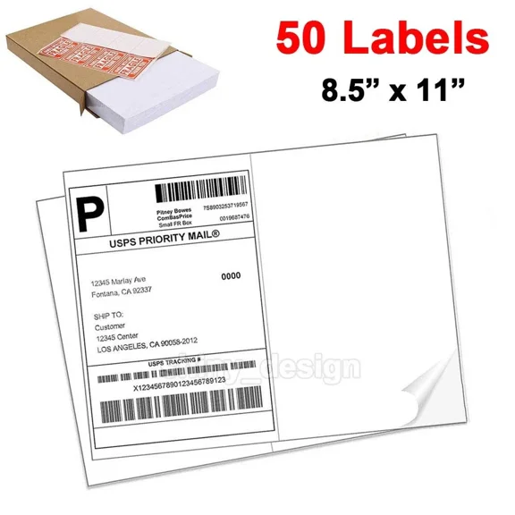 VAULT- Us 50 Labels 8.5" X 5.5" Half Sheet Shipping Labels Self Adhesive 2 Per Sheet