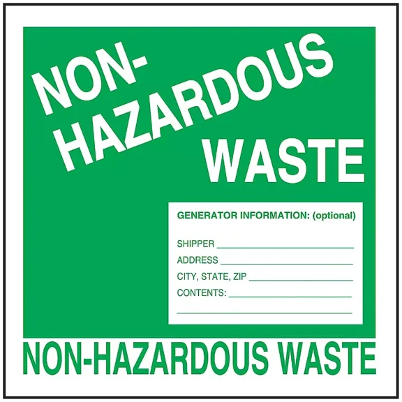 VAULT- Vinyl Non- Hazardous Waste Labels 6" X 6" Adhesive 10 Pack Stickers