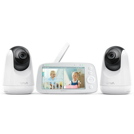 VAVA 5" 720P HD Baby Monitor with 2 Cameras, Night Vision, Zoom/Pan/Tilt, 2-Way Audio, White-New