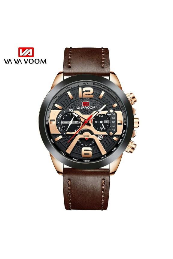 VOOM Pilot Calendar Quartz Men Wristwatch Chronograph Fashion Casual Watch Brand Aircraft  Sports Military Army Brown Leather Watches