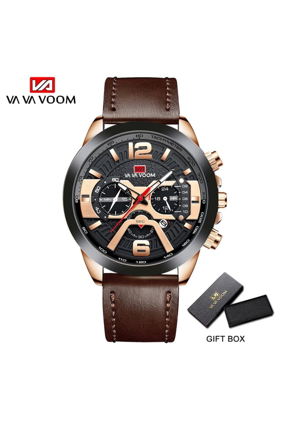 VOOM Pilot Calendar Quartz Men Wristwatch Chronograph Fashion Casual Watch Brand Aircraft Sports Military Army Brown Leather Watches