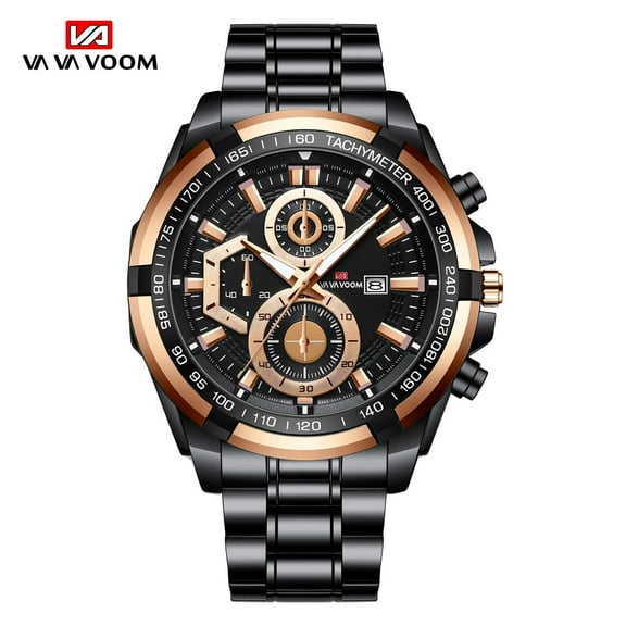 VAVA VOOM Relogio Feminino Casual Fashion Men Sports Watches Gold Black Simple Pointer Stainless Steel Waterproof Calendar Quartz Watches
