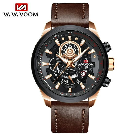 VAVA VOOM Sports Fashion Watch Luxury Design Gold Black Stainless Steel Quartz Movement Calendar 3ATM Waterproof For Men's Wristwatches