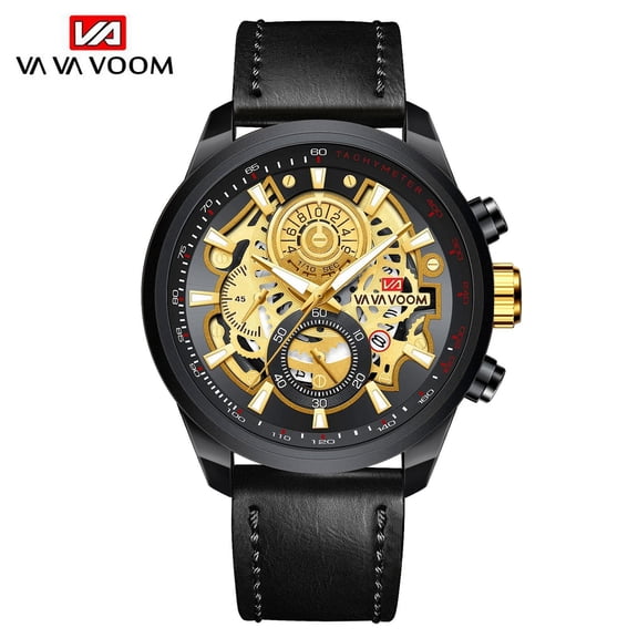 VAVA VOOM Sports Fashion Watch Luxury Design Gold Black Stainless Steel Quartz Movement Calendar 3ATM Waterproof For Men's Wristwatches