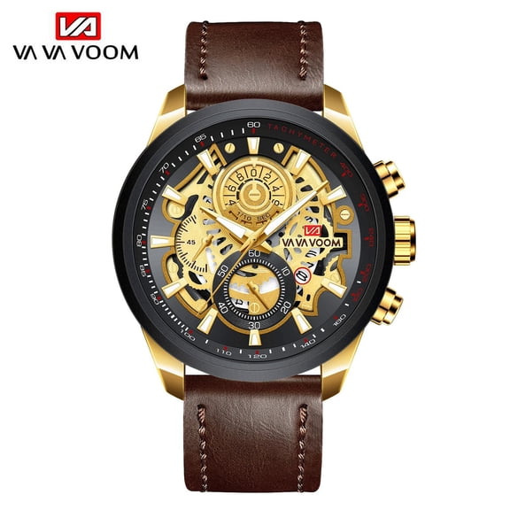 VAVA VOOM Sports Fashion Watch Luxury Design Gold Black Stainless Steel Quartz Movement Calendar 3ATM Waterproof For Men's Wristwatches
