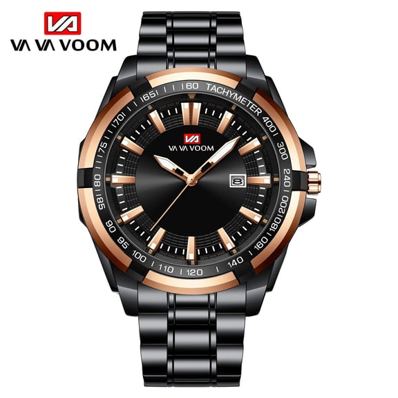 VAVA VOOM Top Brand Men's Sports Watches Fashion Luminous Black Rose Gold Stainless Steel Waterproof Calendar Men's Quartz Watches relógio