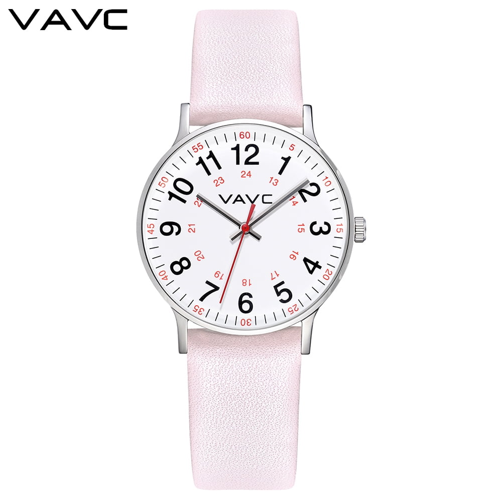 VAVC Nurse Watch with 32MM Dial for Women Medical Student Leather Strap Quartz Watches