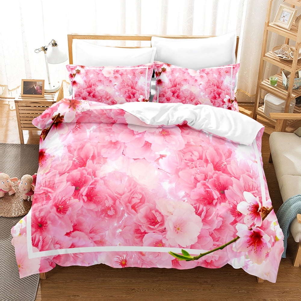 VAVIP 3D Spring Bedding Set Pink Flower Duvet Cover Pillowcase 2/3pcs ...