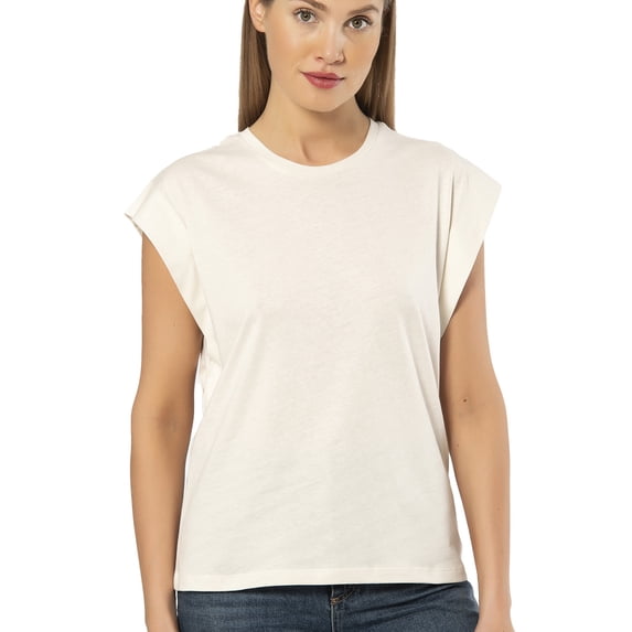 VAVONNE Womens Dressy Casual T Shirts, Stylish Sleeve Crop Tank Tees, Summer Tops 2023 Trendy (Cream, Small)