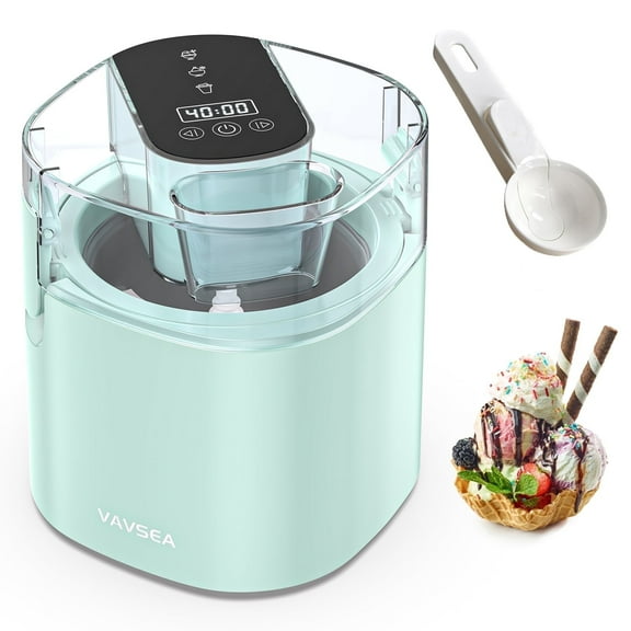 VAVSEA 1.6 Qt Ice Cream Maker with Scoop, 2-in-1 Electric Ice Cream Machine with LED Screen & Timer, Double-Insulated Freezer Bowl for Gelato, Frozen Yogurt, Sorbet, Green