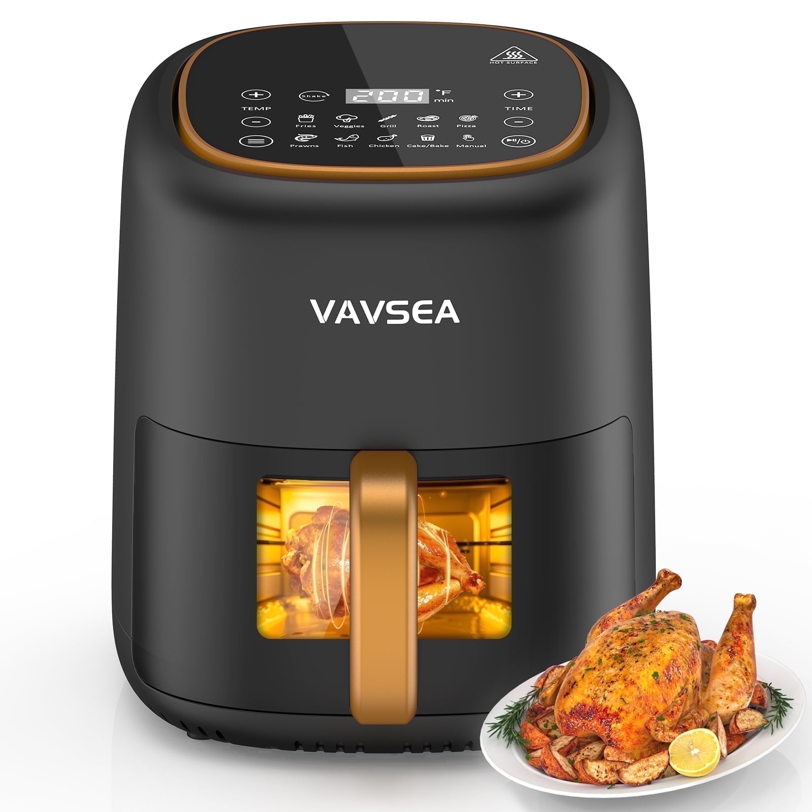 VAVSEA Electric 10-in-1 Air Fryer, 1600W, Digital LED, Clear Window, Non-Stick Basket, 6.5QT