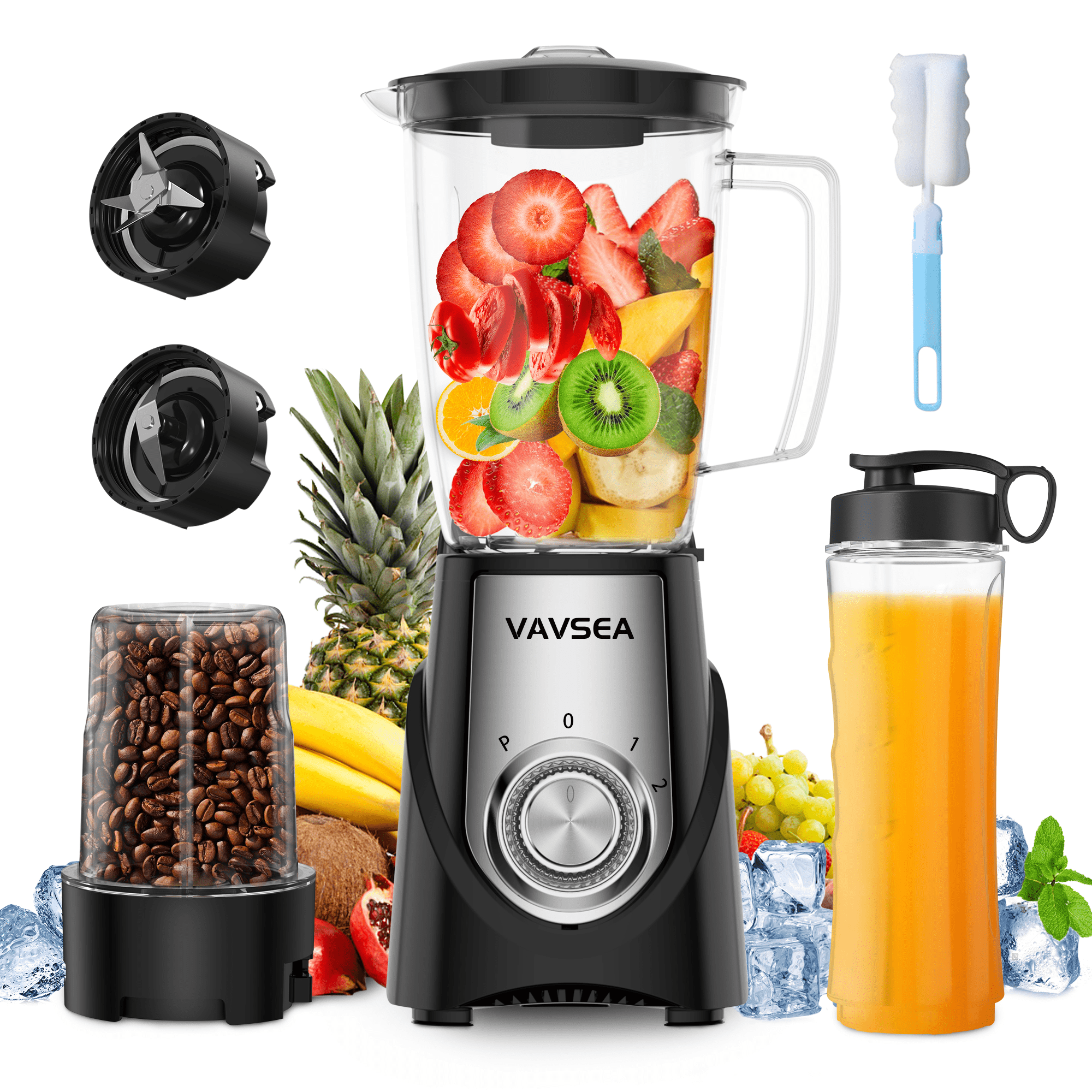 VAVSEA 3-in-1 Smoothie Blender, 1000W Blenders and Grinder Combo for Kitchen with 2 Speeds & Pulse, BPA-Free
