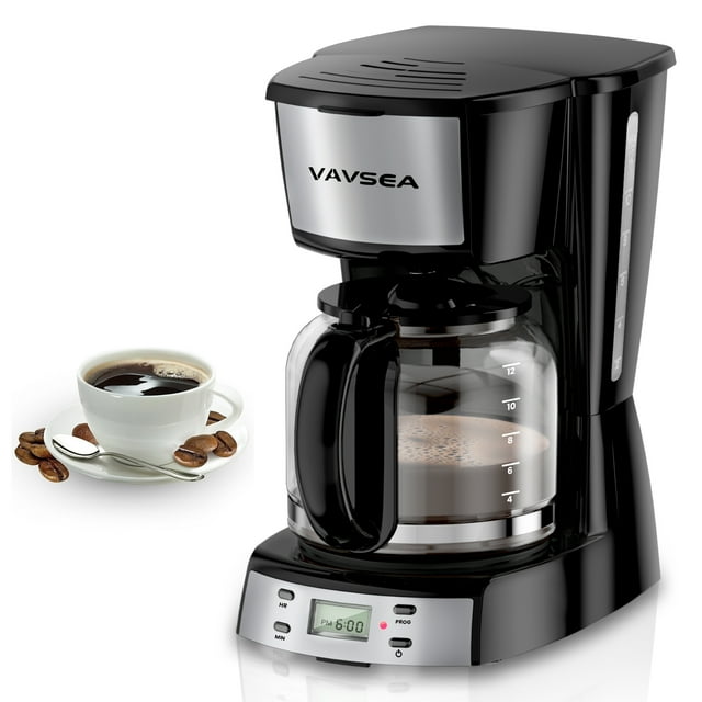 VAVSEA 900W 12 Cup Programmable Coffee Maker with Auto Shutoff, Glass