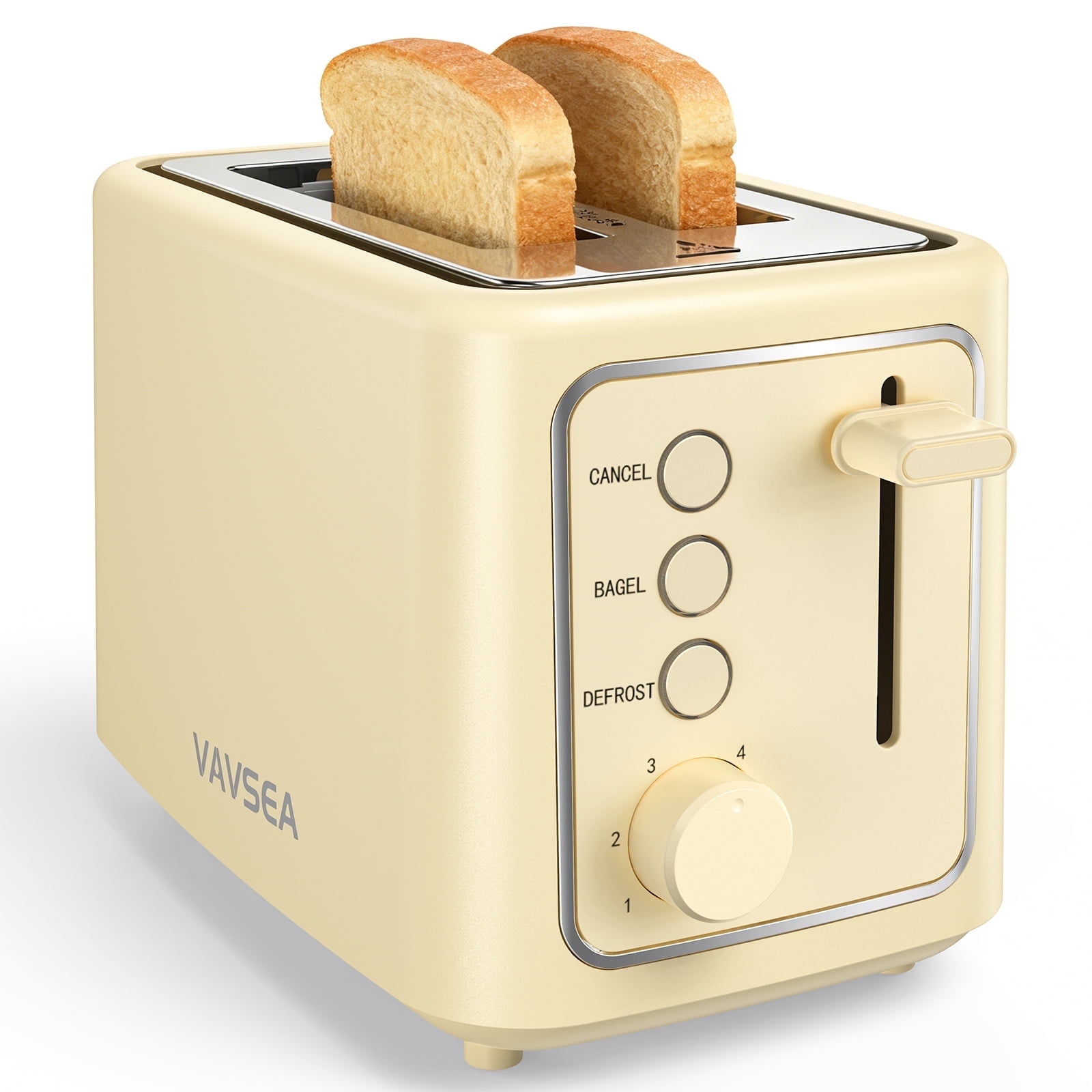 VAVSEA 2 Slice Toaster, 1000W Bread Toaster Machine with Extra Wide Slot, 6 Shade Settings and LED for Bagels, Waffles, Bread, Removable Crumb Tray, Breakfast Helper, Beige
