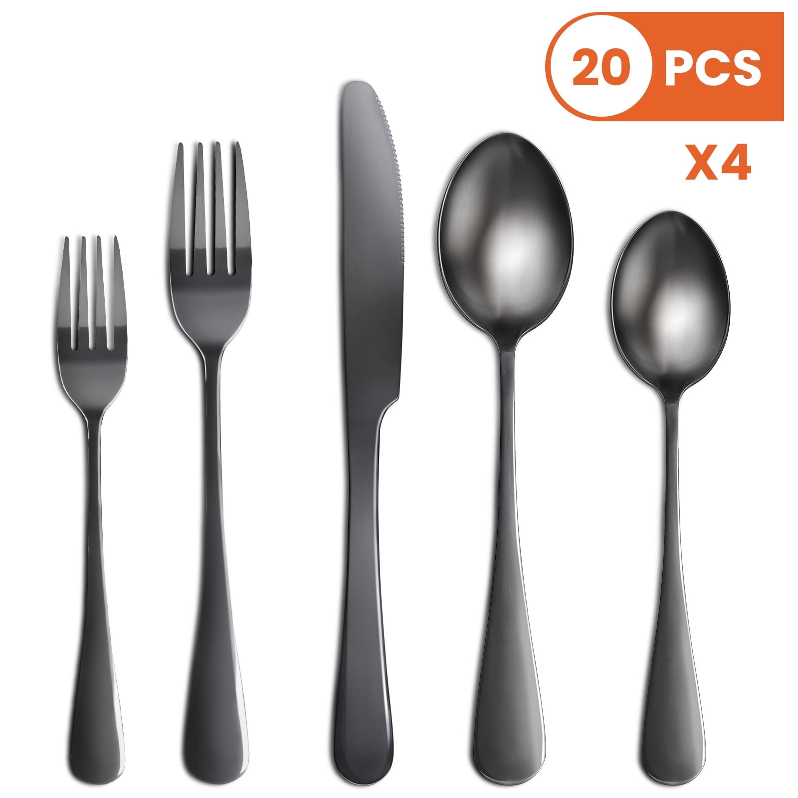 VAVSEA Black Silverware Set, 20 Pcs Flatware Set for 4, Heavy Duty Stainless Steel Spoons and Forks for Home and Restaurant, Dishwasher Safe