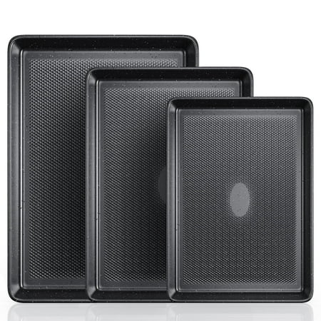 VAVSEA Cookie Sheet Set of 3, Speckled Baking Sheet Set with Square Texture Pattern, Carbon Steel Heavy Nonstick Sheet Pan Set for Oven, Size 17.4/15/13.4 Inch