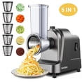 thumbnail image 1 of VAVSEA 5-in-1 Electric Cheese Grater, 400W Electric Cheese Shredder with 5 Stainless Blades, Salad Maker with One-Touch Control for Cheese, Vegetables and Fruits, Gifts for Christmas, 1 of 10