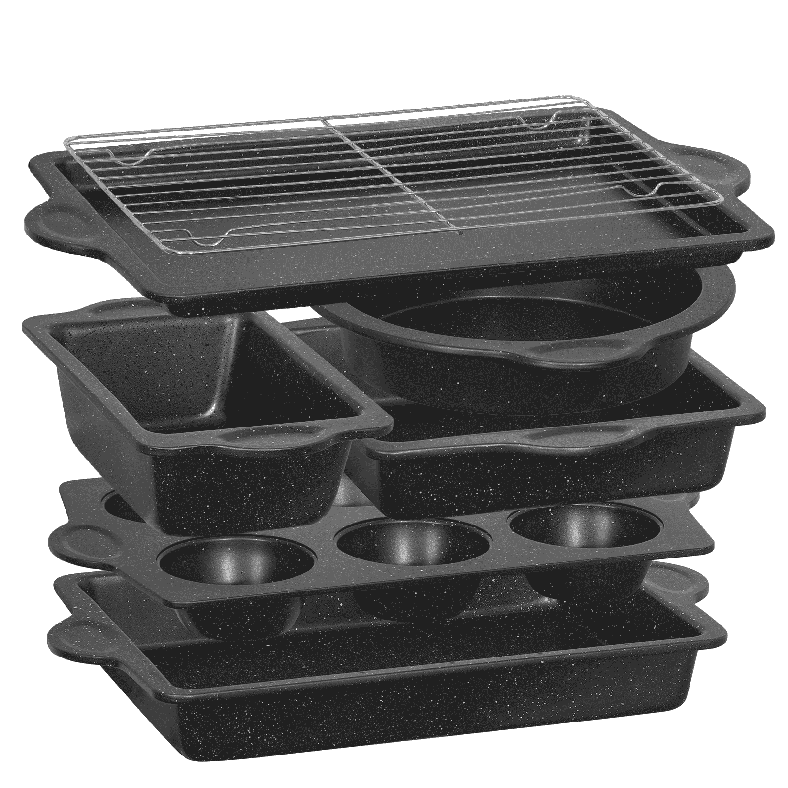 VAVSEA Bakeware Set of 7, Nonstick Baking Pan Set, Carbon Steel Heavy Oven Pan Set with Cookie Sheet, Cake Pan, Loaf Pan, Muffin Pan, Roast Pan