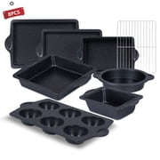 VAVSEA 8Pcs Nonstick Bakeware Sets, Baking Pans Sets with Cookie Sheet, Round/Square Cake Pan, Loaf Pan, Muffin Pan, Roast Pan, Cooling Rack, Carbon Steel Bake Set