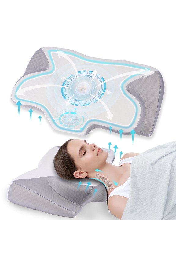 Cervical Pillow for Neck Pain Relief, Contour Memory Foam, Ergonomic Orthopedic Neck Support Pillow for Side, Back & Stomach Sleepers with Breathable Pillowcase, Grey
