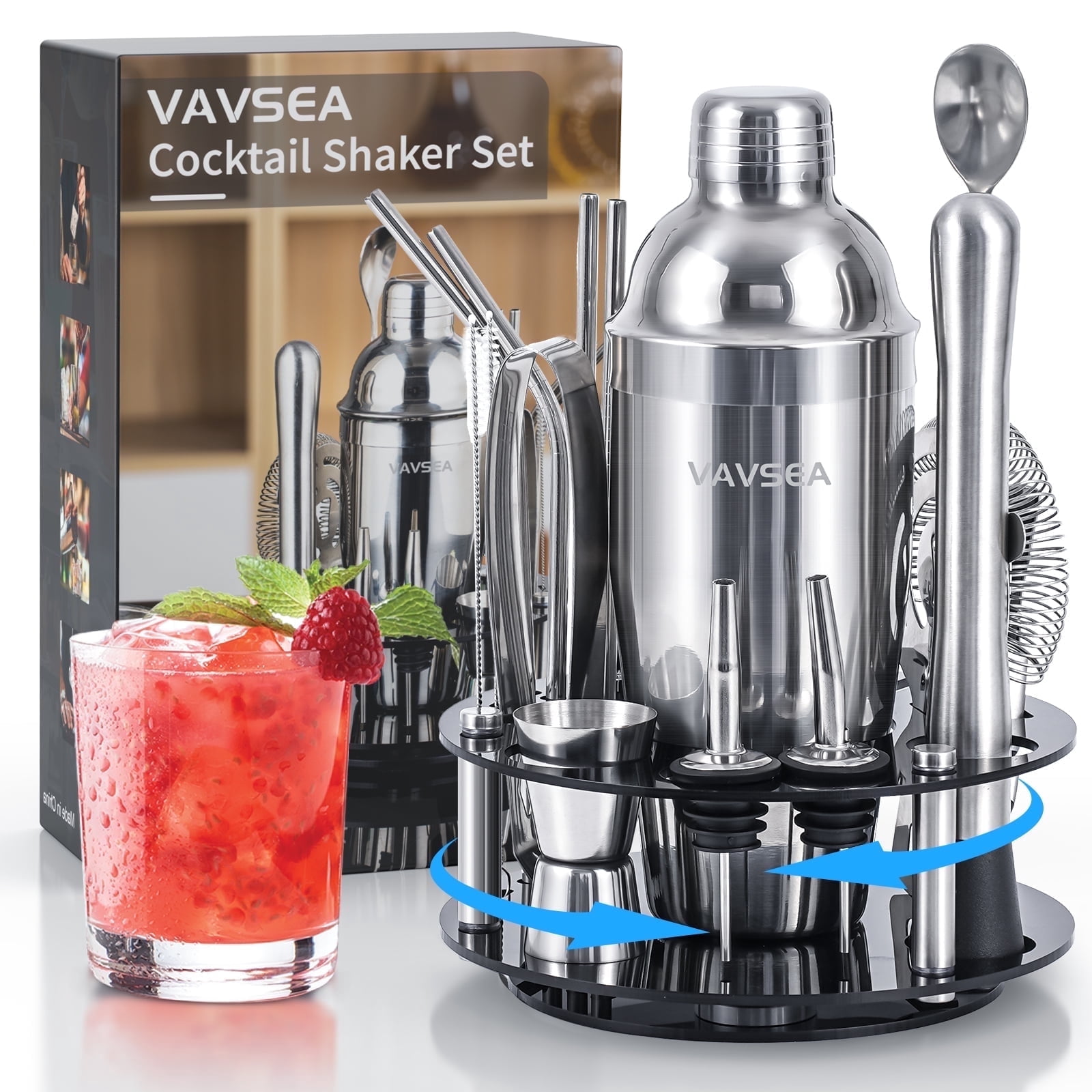 VAVSEA Cocktail Shaker Set, 19pc Bartender Kit, Rotatable Stand