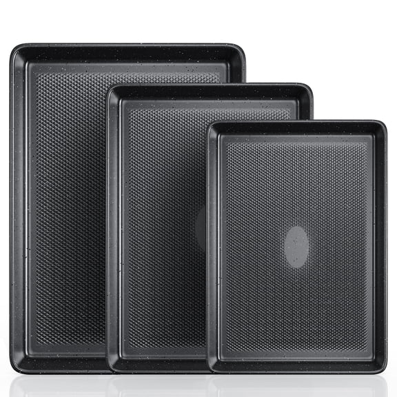 VAVSEA Cookie Sheet Set of 3, Speckled Baking Sheet Set with Square Texture Pattern, Carbon Steel Heavy Nonstick Sheet Pan Set for Oven, Size 17.4/15/13.4 inch