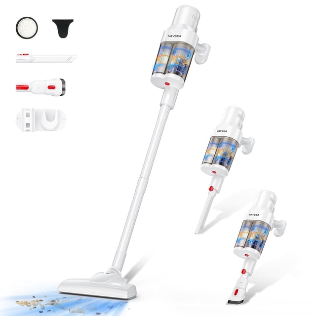 VAVSEA Corded Vacuum Cleaner with 800ML Double Dust Cup, Lightweight 16Kpa 600W Powerful Suction Stick Vacuum for Home, Pet Hair, Carpets and Hard Floors, White, New