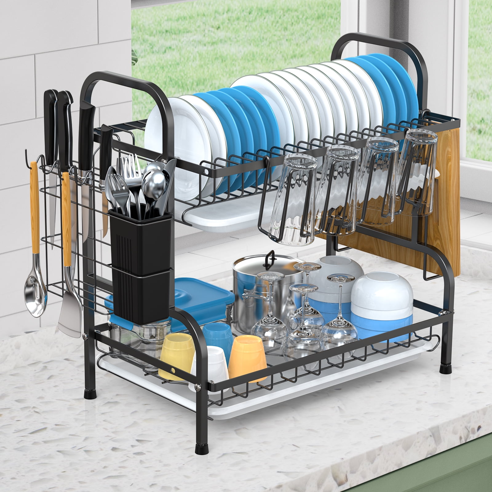 PHANCIR Dish Drying Rack for Kitchen Counter with Drainboard