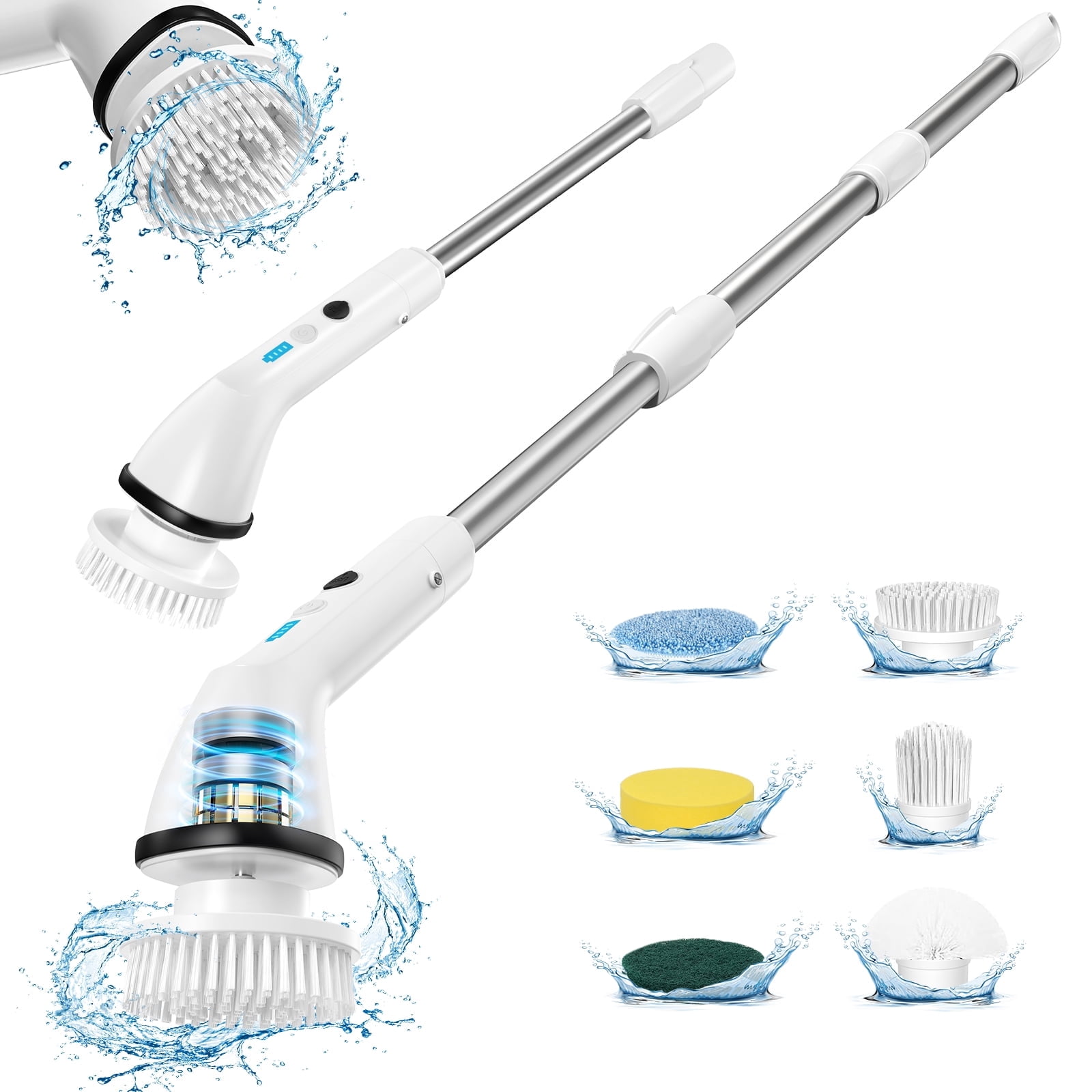 VAVSEA Electric Spin Scrubber,Cleaning Brush for Bathroom, with Long Handle & 7 Replaceable Heads,2500mAh 400RPM Shower Scrubber Kit for Floor Tile Bathtub,51 inch Bathtub