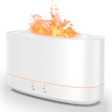 VAVSEA Essential Oil Diffuser, 7 Color Flame Diffuser Humidifier, Time Setting for Home, Room, White