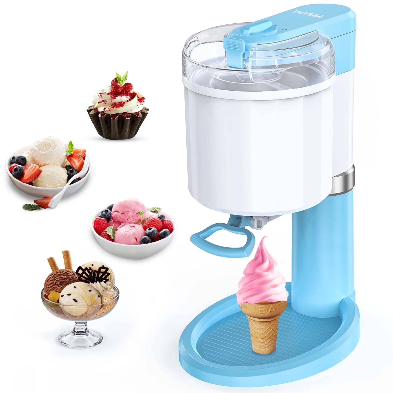 VAVSEA Ice Cream Maker Frozen Yogurt Machine for Homemade Gelato Sorbet Electric Soft Serve Maker Christmas Gift Blue