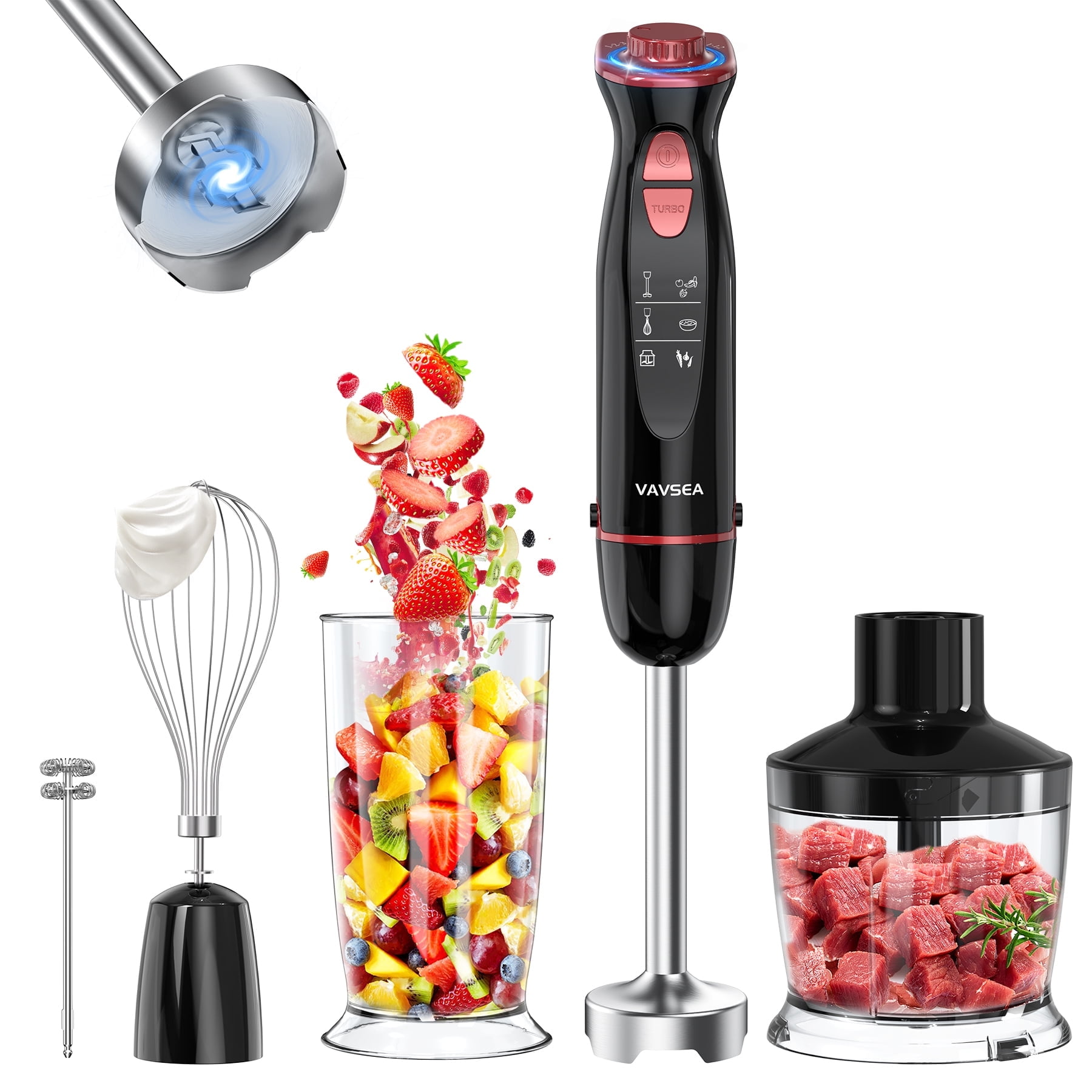 VAVSEA Immersion Hand Blender 5 in 1 1000W Multi Function Handheld Stick Blender with Stainless Steel Blades Chopper 600ml Beaker 12 Speed New Mixer Milk Frother for Baby Food Smoothies Shop 2024 Deal...