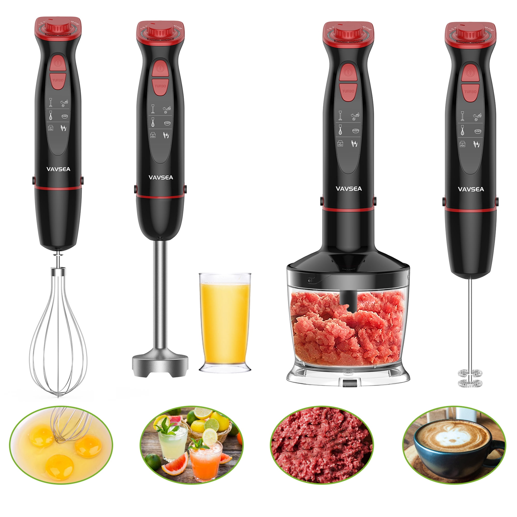 VAVSEA Immersion Hand Blender, 12-Speed Multi-Function Handheld Stick  Blender with Stainless Steel Blades, Chopper, Beaker, 600ml, Whisk and Milk