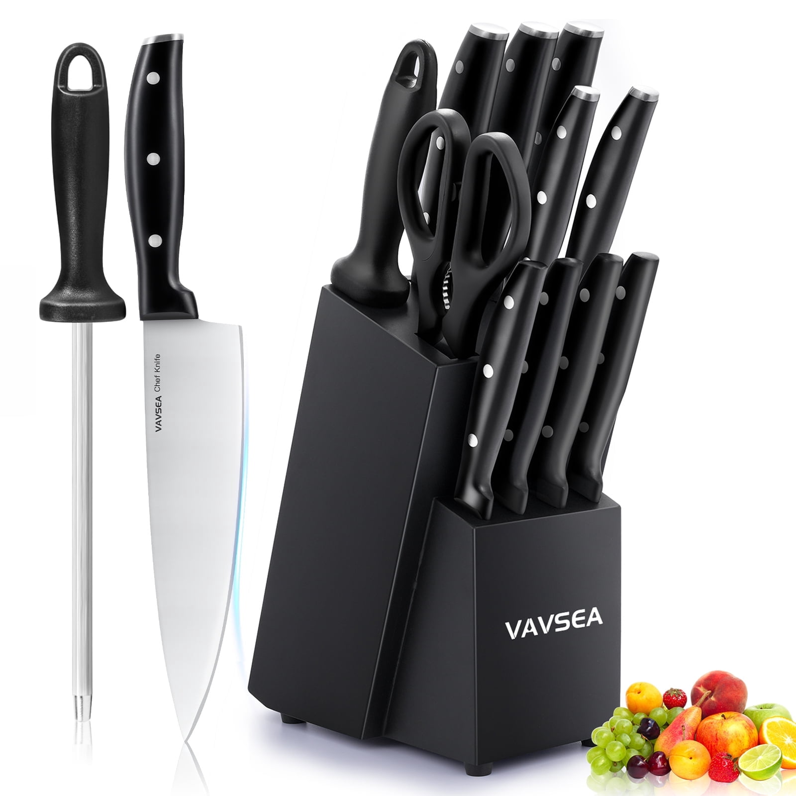 VAVSEA Kitchen Knife Set, 12Pcs German Stainless Steel Knife Block