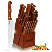 VAVSEA Knife Block Set, 16 Pieces Kitchen Knife Set with Block, Stainless Steel Knife Set for Gift, Home